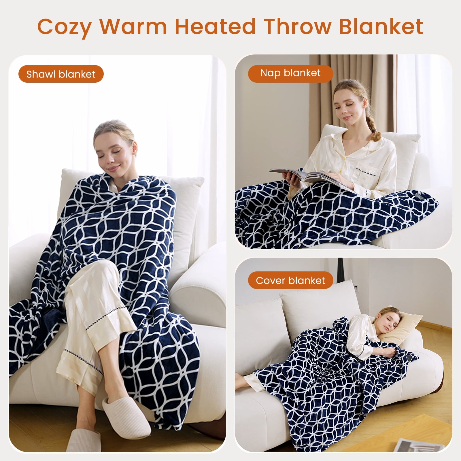 Heated Throw Blanket Electric Blanket with Built-in Button Controller 50"x60" One-Touch Ultra Cozy Soft Warm 4 Heat Levels & 4 Hours Auto-off Overheat Protection