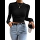 thumbnail image 3 of Tops de Punto Gofre para Mujer, Camisas de Larga, Camisetas Informales Ajustadas con Cuello Redondo, Jerséis Negro S, 3 of 8