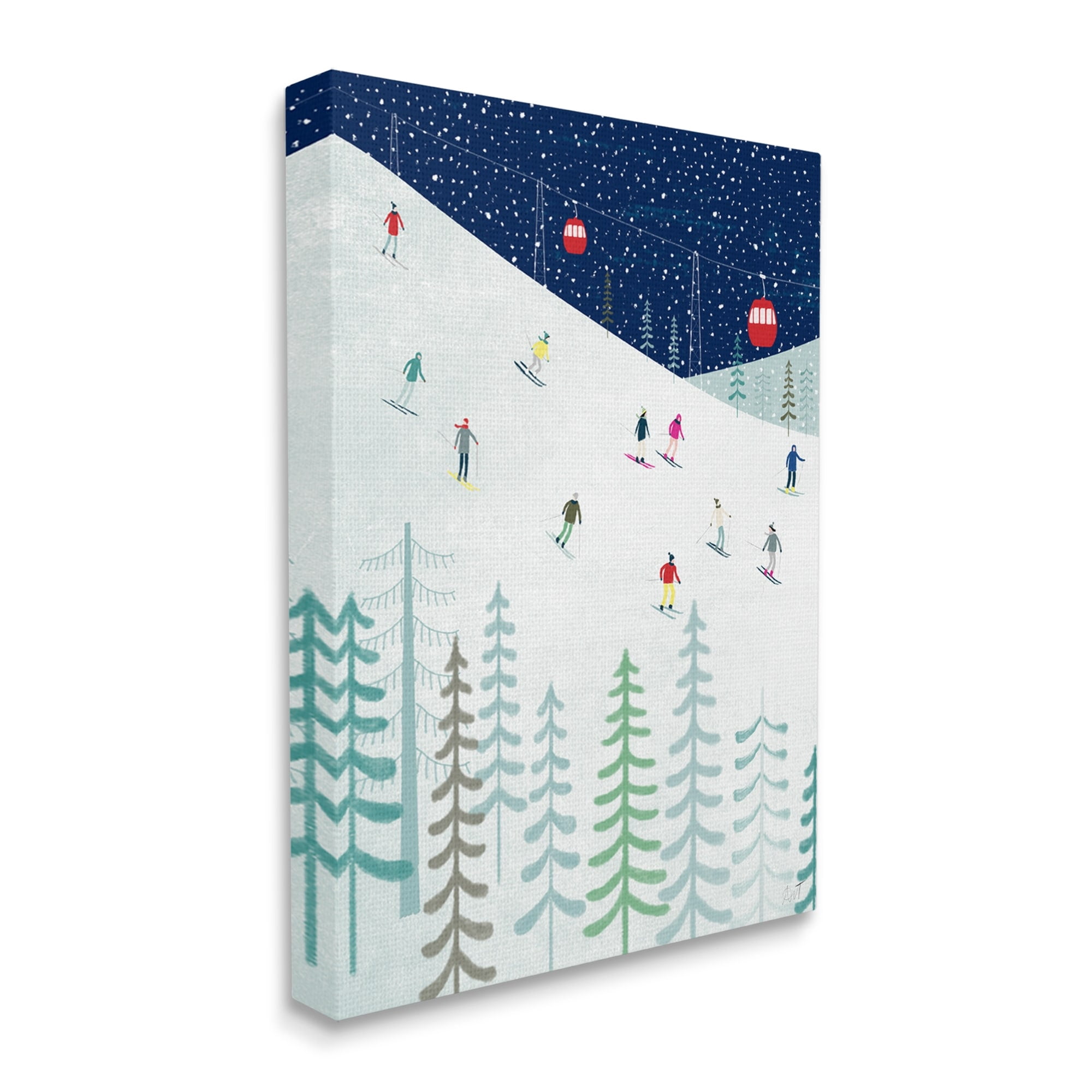 Stupell Industries Skiing Night Sky Winter Slopes Holiday Painting Gallery Wrapped Canvas Print Wall Art