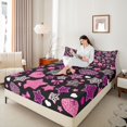 thumbnail image 4 of Homewish Boys Girls Love Heart Print Full Size Sheets 4-Piece,Animal Zebra Leopard Print Breathable Bed Sheets,Kawaii Pink Bow Lightweight Sheet Sets,Ultra Soft Home Decor, 4 of 7