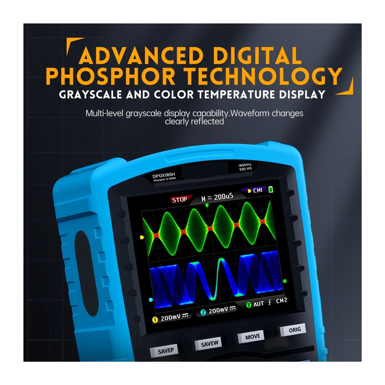 Handheld Digital Phosphor Oscilloscope 2 in 1 Signal Generator 180MHz -3DB Analog Bandwidth 500MSPS XY Mode ,Professional Designed