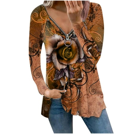 

Fashion Women Button Retro Print V-Neck T-Shirt Long Sleeve Casual Blouse