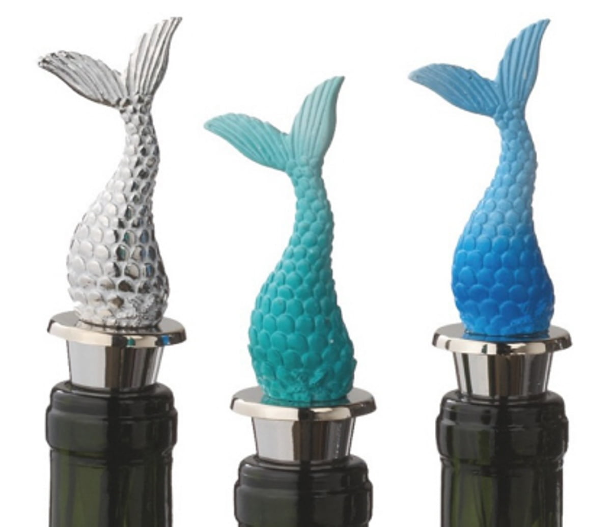Blue Teal Silver Mermaid Tail Metal Bottle Stoppers Maiden Set of 3