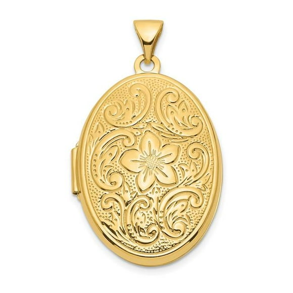 Quality Gold XL840 14K Yellow Gold Reversible Floral Swirl Design 26 mm Oval Locket Pendant