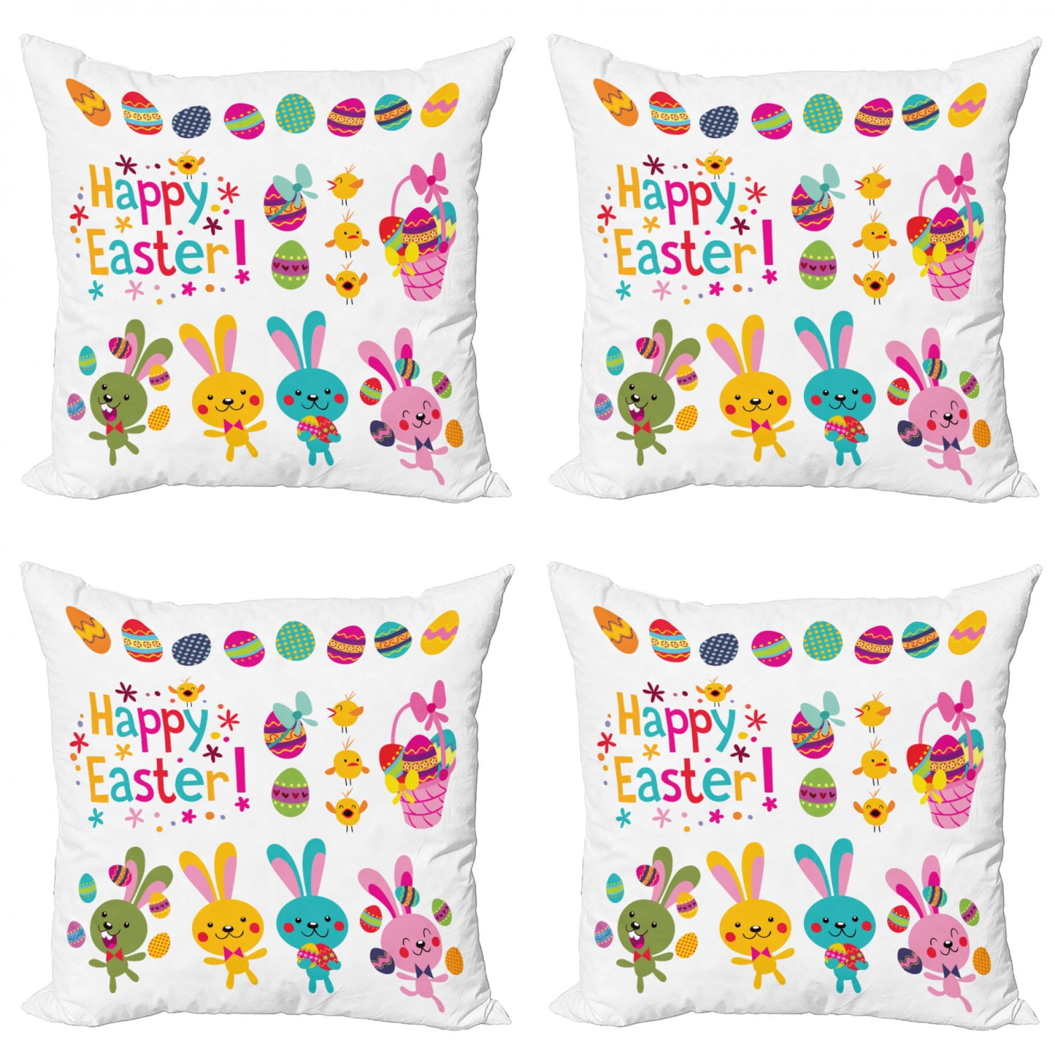 Easter Throw Pillow Cushion Case Pack of 4, Spring Season Holiday