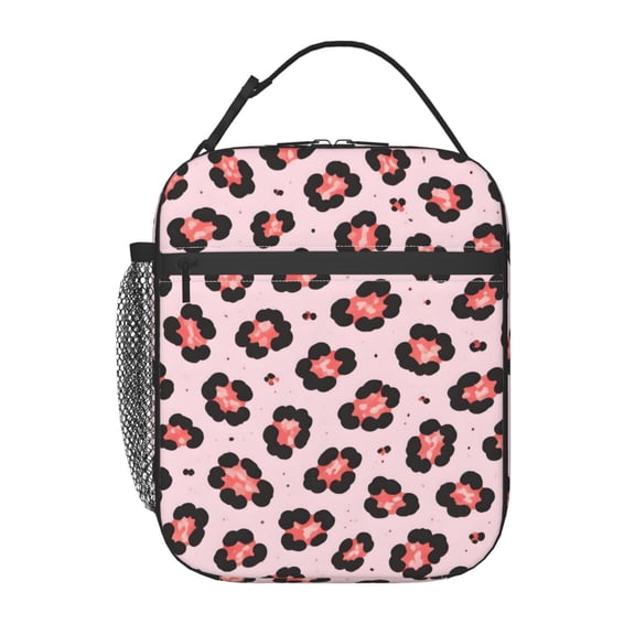 Pink Leopard Print Lunch Bag Reusable Thermal Lunch Tote with Handle for Women and Men