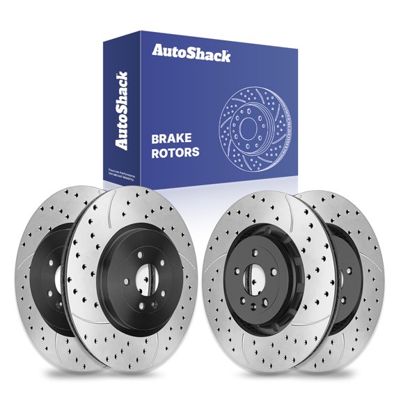 AutoShack Front Vented & Rear Vented Drilled & Slotted E-Coated Brake Rotors 4-PC Set Replacement for 2013-2019 Ford Explorer 2013-2019 Ford Taurus 2012-2016 Lincoln MKS ShadowGuard