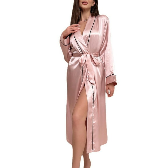 Lindreshi Robes for Women Clearance Fashion Women Solid Long Sleeve V-Neck Sashes Pokets Bandage Dress Nightgowns