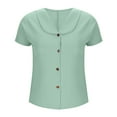 thumbnail image 4 of iHengLiXing Clearance Spring Tops for Womens Dressy Casual Women's Fashion Solid Color Button Short Sleeve Turndown Collar Blouse Green XXL, 4 of 6