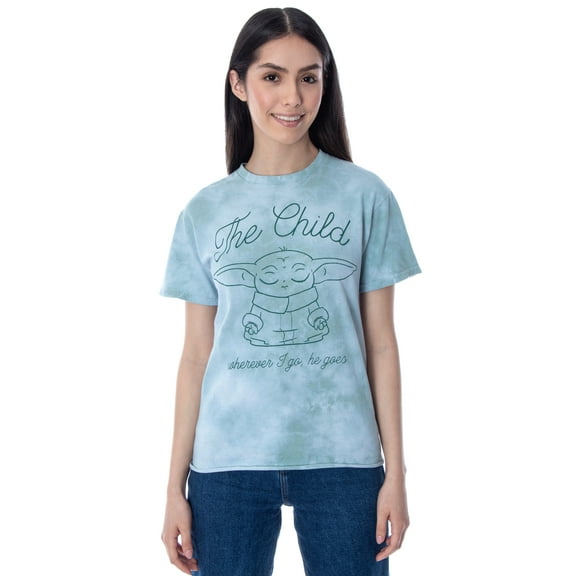 Star Wars Women's The Child Wherever I Go He Goes Tie Dye Skimmer Raw Edge Crop Top T-Shirt