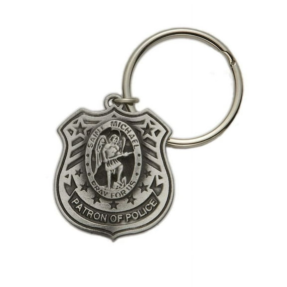 Extel Pewter St. Michael, Patron Saint of Police Shield Key Chain