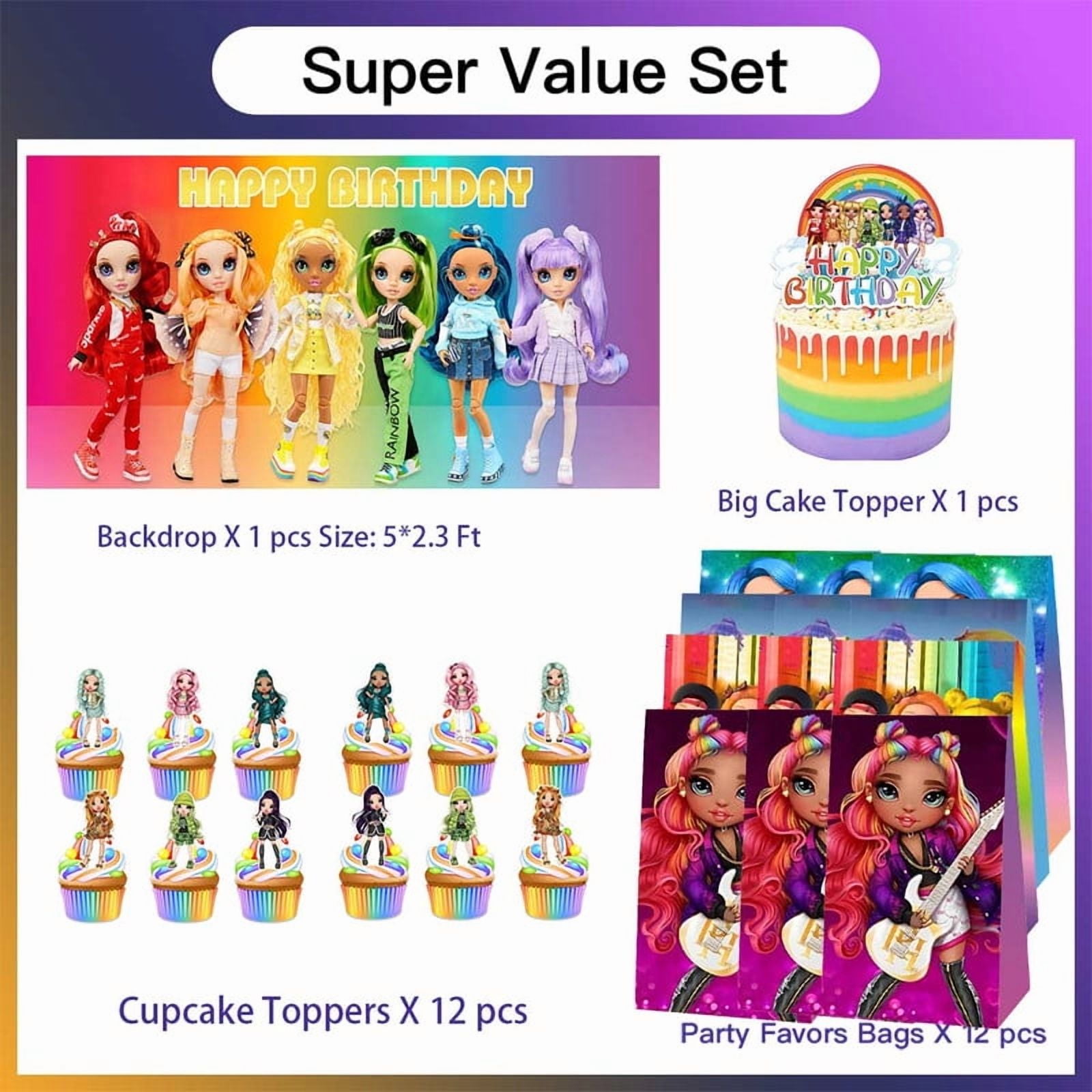 Rainbow High Dolls Treat Bags Candy Decorations Party Favor Supplies Birthday Cake Topper Backdrop Banner