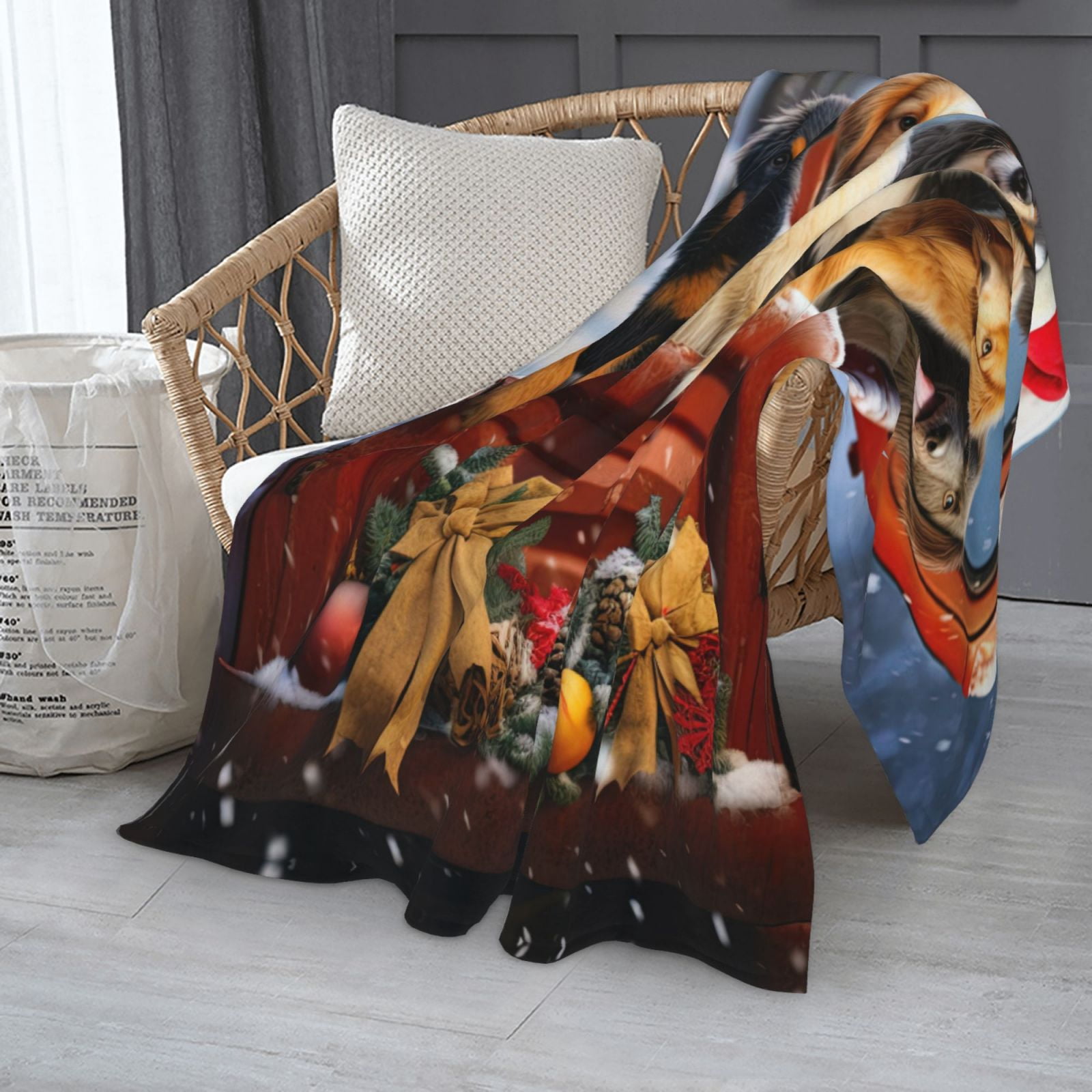 PHELIKA Christmas Red Truck Golden Retriever Dog 04 All Season Soft Throw Blanket Lightweight Flannel Fleece Blankets 80"x60"
