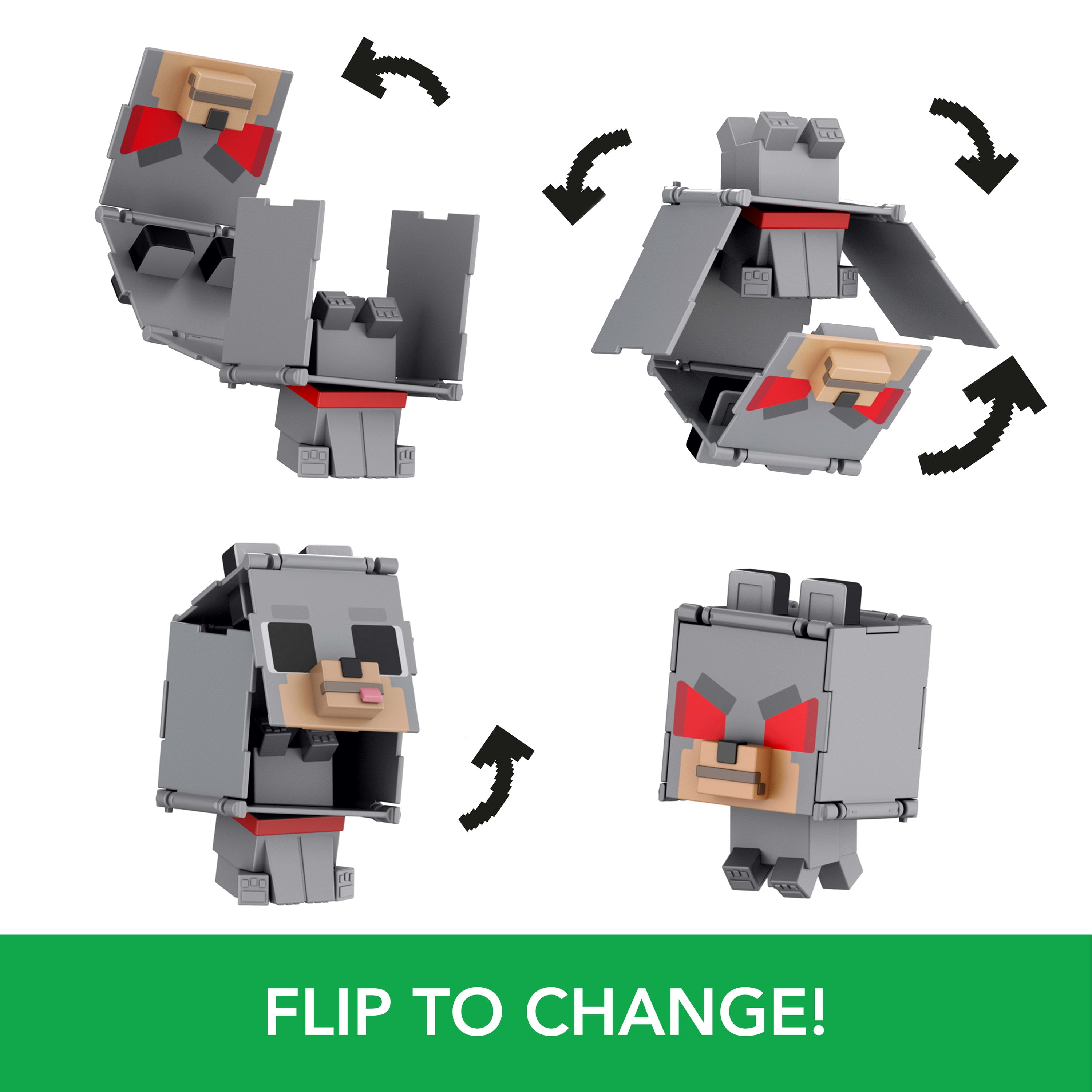 Minecraft Flippin’ Figs Figures Collection, 2-in-1 Fidget Play, 3.75-inch Scale (Characters May Vary)