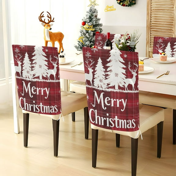 YAZAOO Chair Covers Set Home Kitchen Cute Christmas Reindeer Party Decor Seat Back Cover Protector