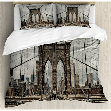 Ambesonne United States View Of Historical Famous Brooklyn Bridge