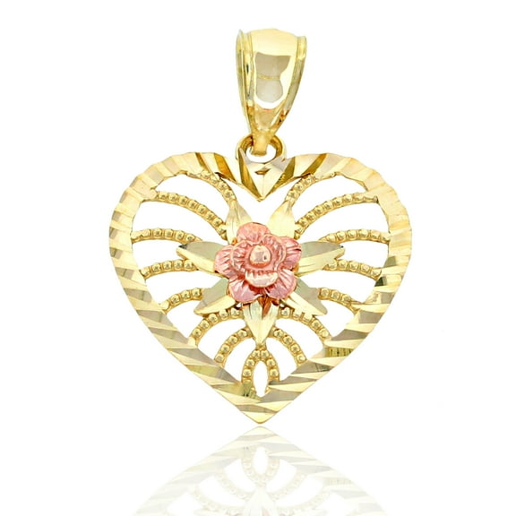 Charm America - Gold Enchanting Rose Heart Charm - 10 Karat Solid Gold