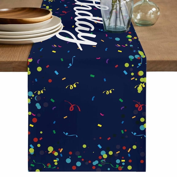 Table Runner 72 Inches Long for Kitchen Dining, Happy Birthday Dresser Scarf Farmhouse, Dining Table Decorations for Wedding/Parties, Navy Blue Modern Abstract Art 13 x 72 In