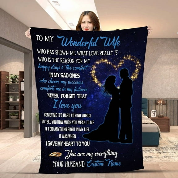 Personalized To My Wonderful Wife Blanket, Romantic Starry Night Throw with Love Message - Custom Name Gift for Anniversary, Birthday, or Valentine's Day- Fleece-60x80