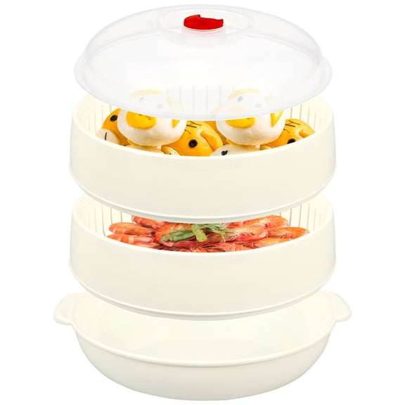 2 Tier Microwave Steamer with Ventilated Lid and Handle Quick Cooking for Home Kitchen Vegetable Fruit Meat