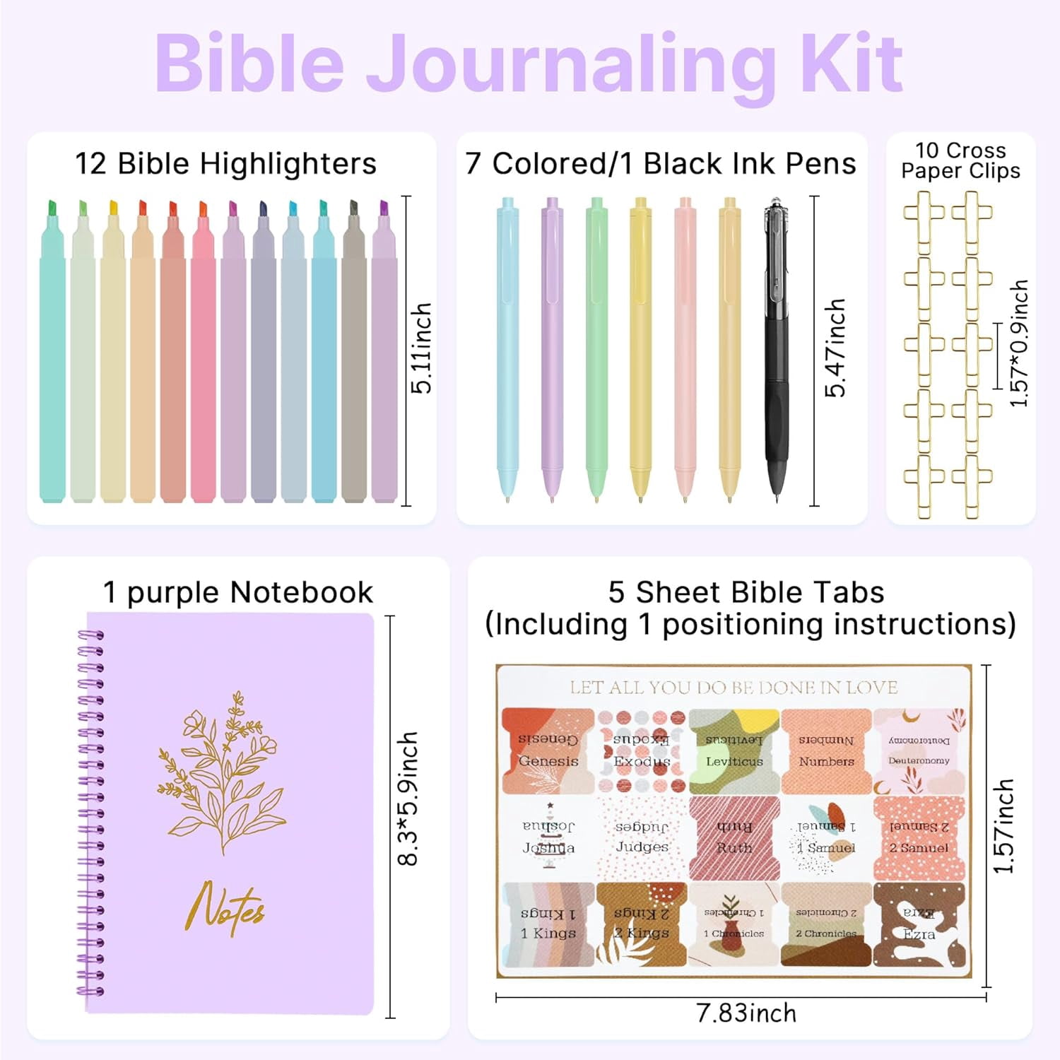 Bible Cover Case for Women, Large Bible Bag with Shoulder Strap and Handle, Bible Study Supplies Journaling Kit, Bible Highlighters and Pens No Bleed Tabs Notebook Cross Clips (Light Blue)