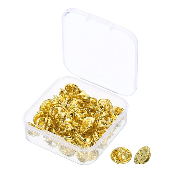 Uxcell Pin Backs Metal Lapel Pin Backing Brooch Holder Decorative Accessories with Storage Box Gold Tone 50 Pack