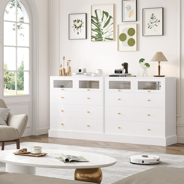 8 drawer white double outlet dresser