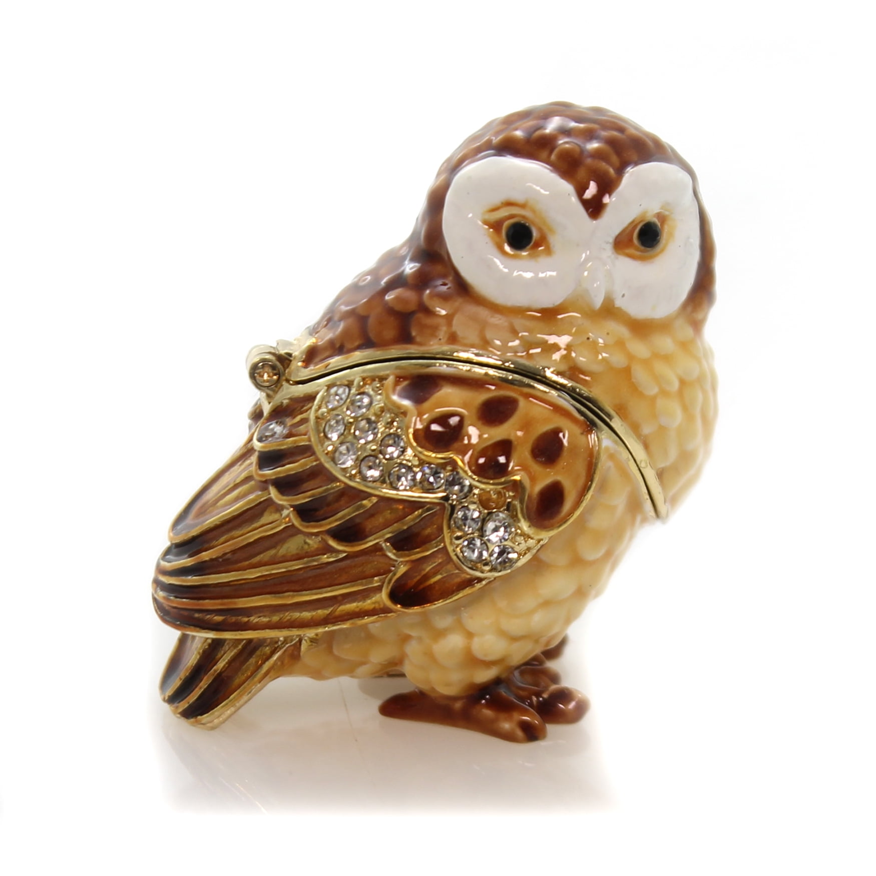 Hinged Trinket Box OWL ENAMELED BOX Metal Bird Wisdom 3162.