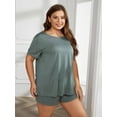 thumbnail image 3 of LONGHUSHAN Womens Pajama Sets Plus Size Summer Short Sleeve Round Neck Loungewear Sleepwear Comfy Two Piece Lounge Set, 3 of 8