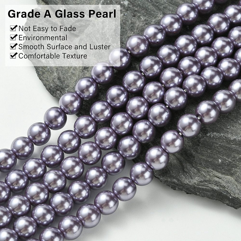 10Strand Eco-Friendly Dyed Glass Pearl Round Beads Strands Grade A Cotton Cord Threaded Medium Purple 8mm Hole: 1.2~1.5mm about 52pcs/strand 15 inch