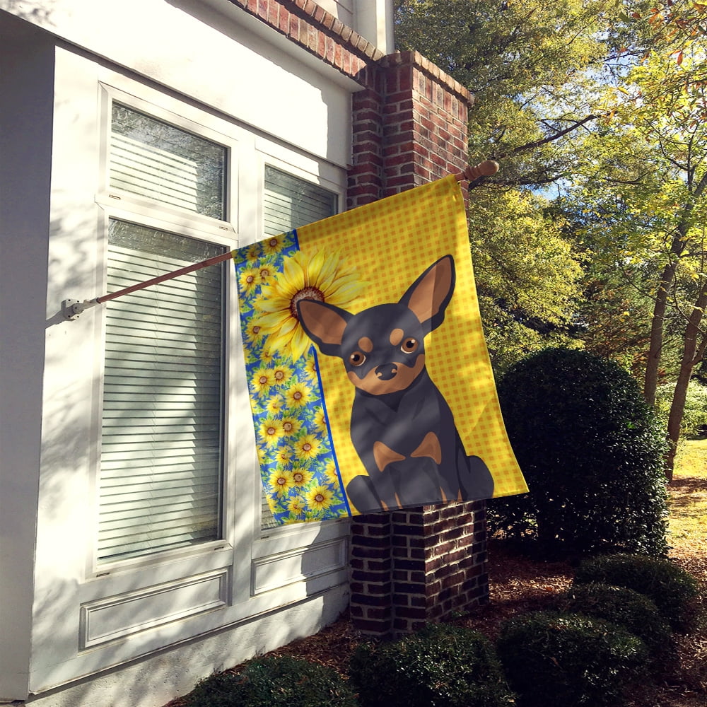 Summer Sunflowers Black and Tan Chihuahua Flag Canvas House Size 28 in x 40 in