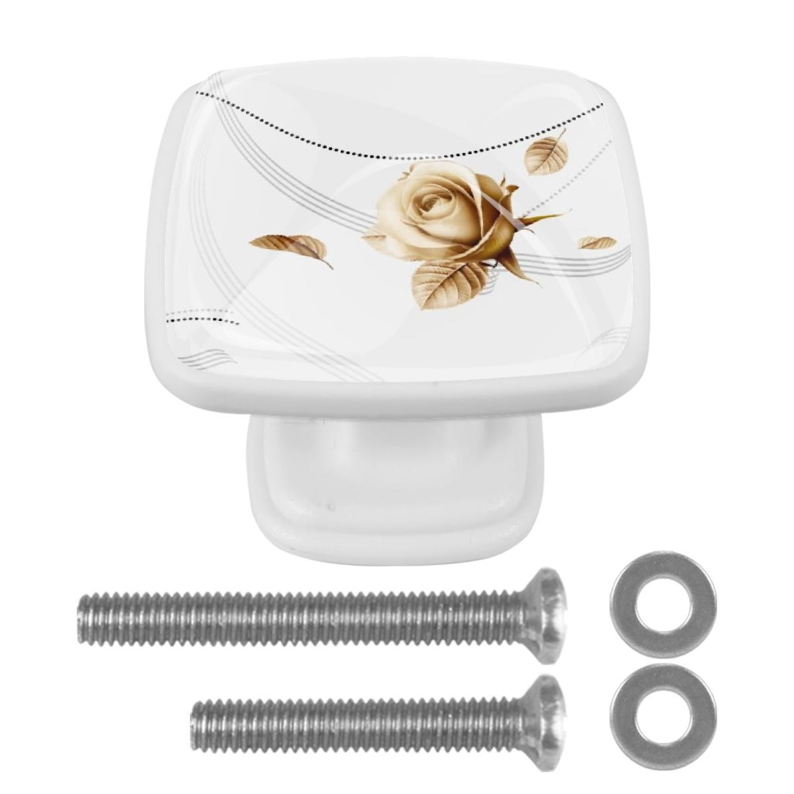 Ownta Girly Pink Roses Square Glass Drawer Handles Knobs Pulls With