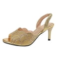 thumbnail image 2 of Samdudou Summer Shoes for Women Open Toe Stiletto Heel Slingback Pumps Scalloped Edge Front Band Sparkly Rhinestone Embellishments Elastic Back Strap Dressy Evening Prom Wedding Footwear, 2 of 9
