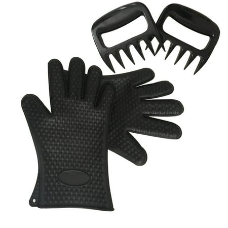 BBQ Gloves Extreme Heat Resistant Grill Gloves Insulated Durable Fireproof Kitchen Mitts For Baking, Frying & Indoor Outdoor Cooking With Bonus Meat Shredder