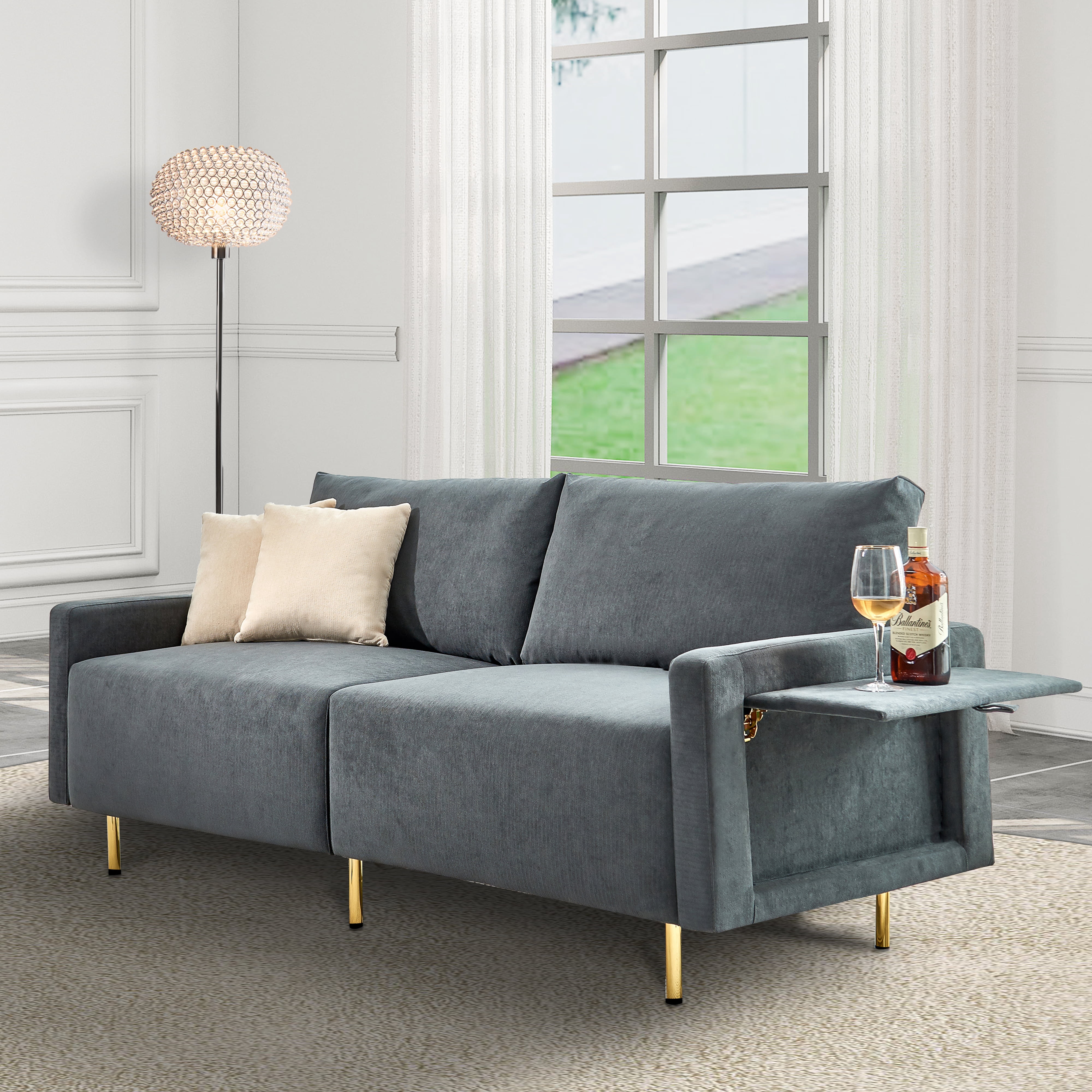 BSHTI 66.9 inch Modern Upholstered 2-Seat Loveseat Sofa,European style Loveseat Sofa for Livingroom(Navy Blue)