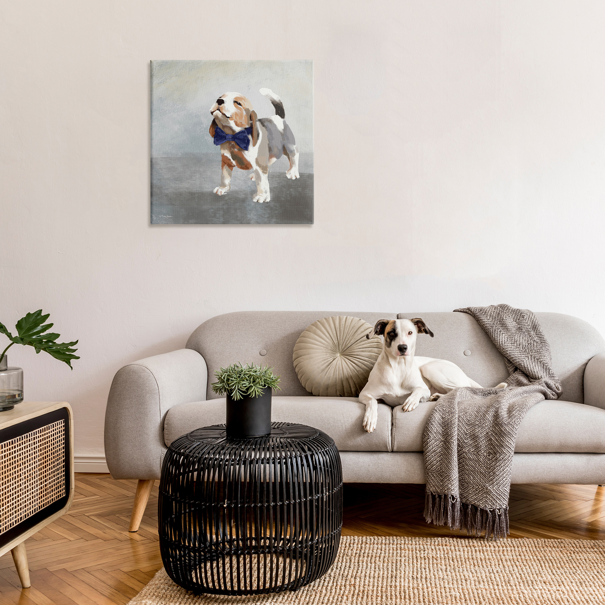 Stupell Industries Happy Beagle in Bowtie Animals & Insects Painting Gallery Wrapped Canvas Art Print Wall Art, 30 x 30