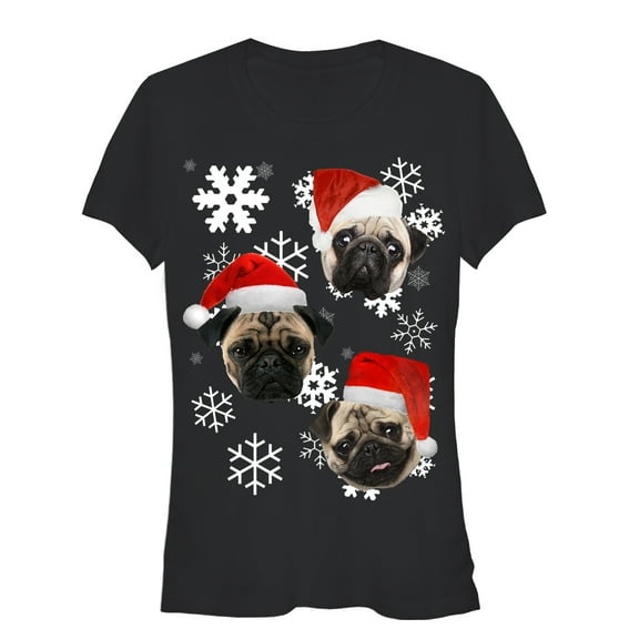 Junior's Lost Gods Ugly Christmas Pug  Graphic Tee Black X Large