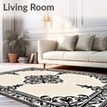 thumbnail image 2 of ODIKA 3'x5' Machine Washable Non-Slip Area Rug, Floral Vine Symmetrical Luxurious Baroque Inspiration High Traffic Rug with Pad, Black, 657908, 2 of 8