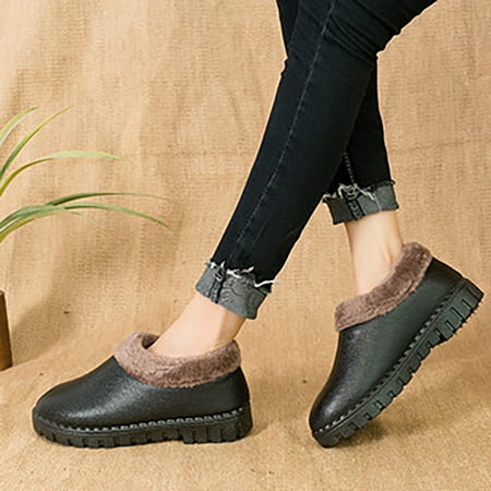 

Gubotare Snow Boots For Women Womens Platform Lug Sole Chelsea Boots Ankle High Block Heel Non-Slip Suede Leather Slip on Combat Fashion Booties Black 7