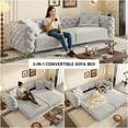 thumbnail image 3 of 97.7'' Pull Out Sofa Bed King, Chesterfield Velvet Sleeper Sofa, Convertible L-Shaped Futon Couch, Tufted Back, Ottoman, Deep Seat Loveseat Couches for Living Room, Apartment, Light Gray, 3 of 11
