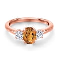 thumbnail image 3 of Gem Stone King 18K Rose Gold Plated Silver Orange Red Madeira Citrine and White Moissanite Engagement Ring for Women | 1.02 Cttw | Oval 7X5MM | Gemstone November Birthstone | Size 9, 3 of 7