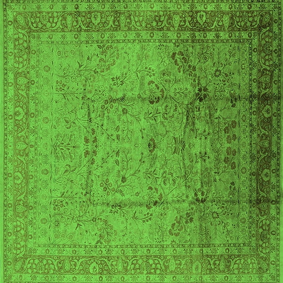 Ahgly Company Indoor Square Oriental Green Industrial Area Rugs, 6' Square