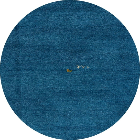 Ahgly Company Machine Washable Indoor Round Abstract Blueberry Blue Area Rugs, 3' Round