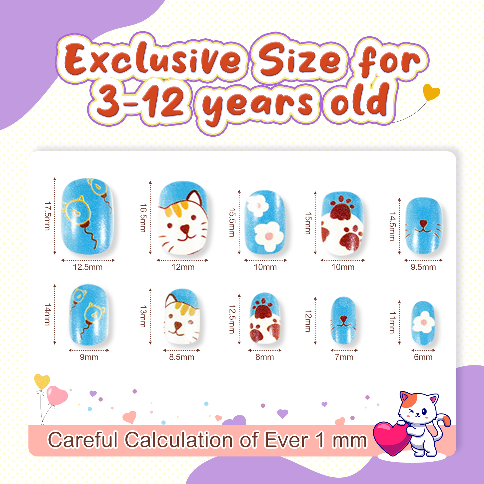 Aliver 144 Pieces Fake Press-On Nails for Kids, Style B photo 3