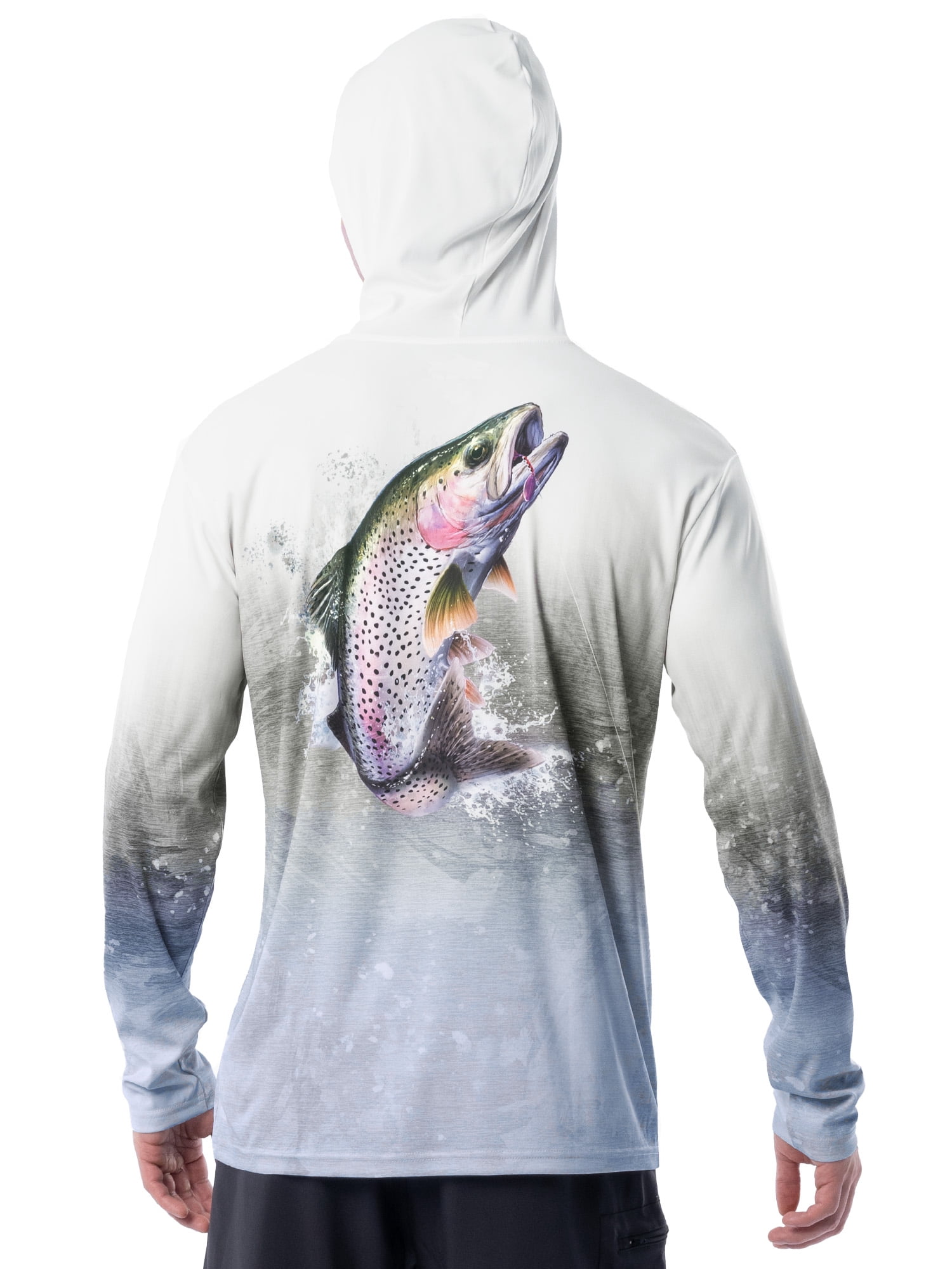 Fish N Vibe Men's Long Sleeve Performance UPF 30 Fishing Graphic Hoodie, Rainbow Canvas - Off-White, L