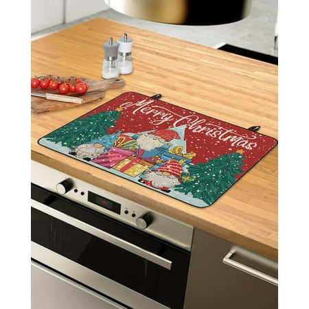 

Red Gnomes Christmas Stove Top Covers for Electric Stove Heat Insulation Fireproof Glass Cooktop Cover Counter Top Glass Stove Cover for Prevent Scratches 36 x21 Xmas Tree Gifts Winter Snowflake