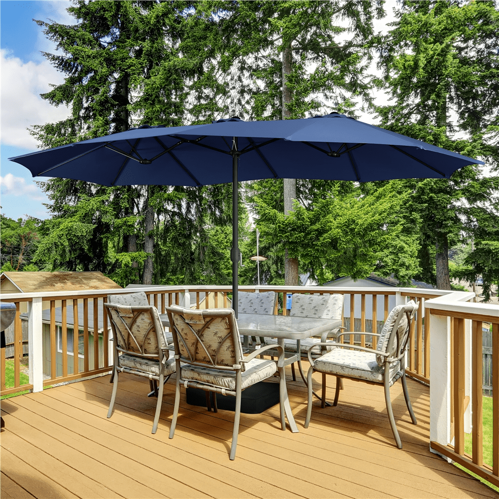 Renwick 15 FT Twin Patio Parasol with Crank Lift, Navy Blue