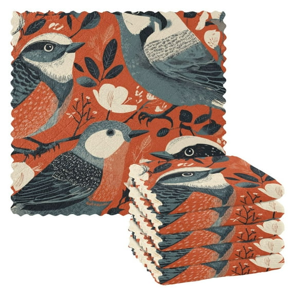 6 Pieces of Kitchen Towels 11x11Inch Kitchen Dish Cloths Kitchen Dish Towels Reuseable Cleaning Cloths Gray Bird