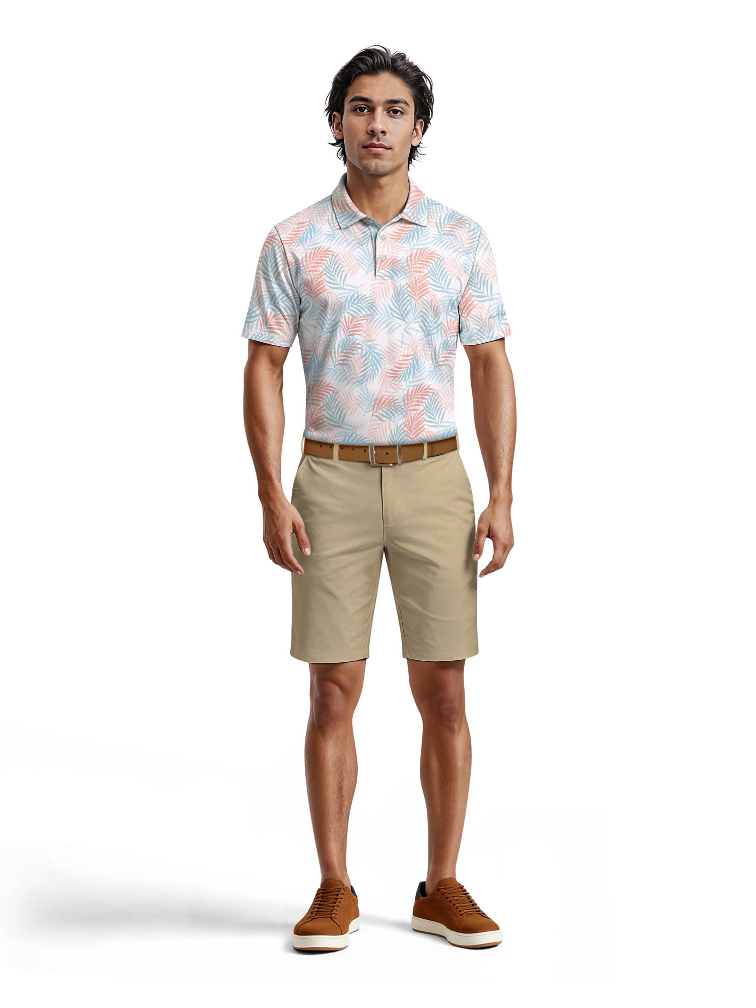 Ben Hogan Men's & Big Men's Performance Textured Multi-color Tropical Short Sleeve Polo Shirt, up to 5XL