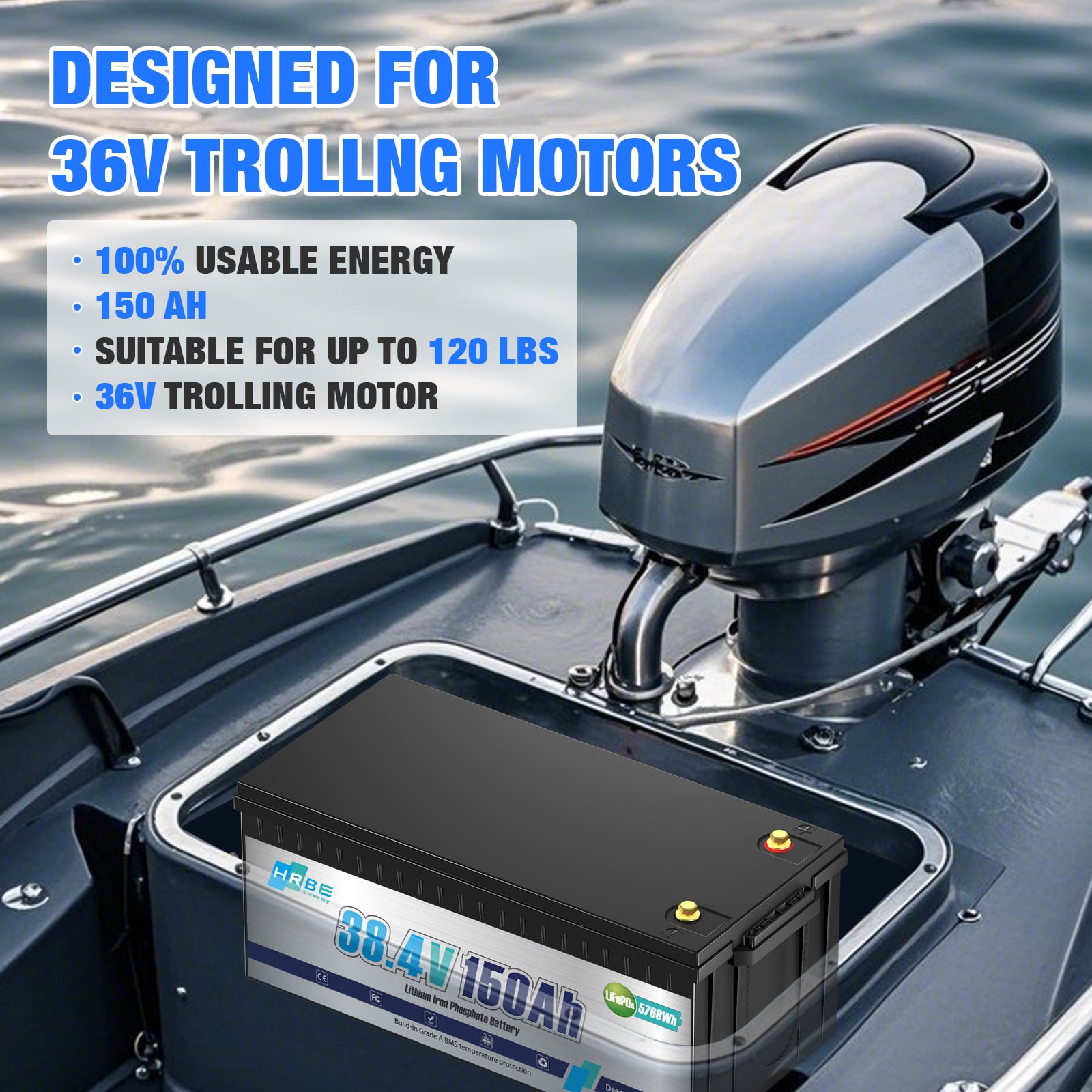 36V 150AH LiFePO4 Battery Bluetooth,Smart 200A BMS,Golf Carts Lithium Batteries for RV,Trolling Motors,Marine,Van,Camping,off-Grid,HRBEENERGY 15000+Deep Cycles